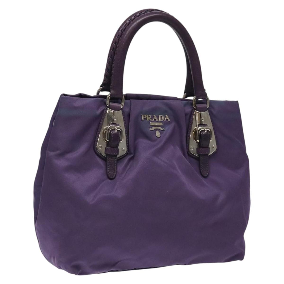 PRADA Hand Bag Nylon Purple Silver Auth 116704