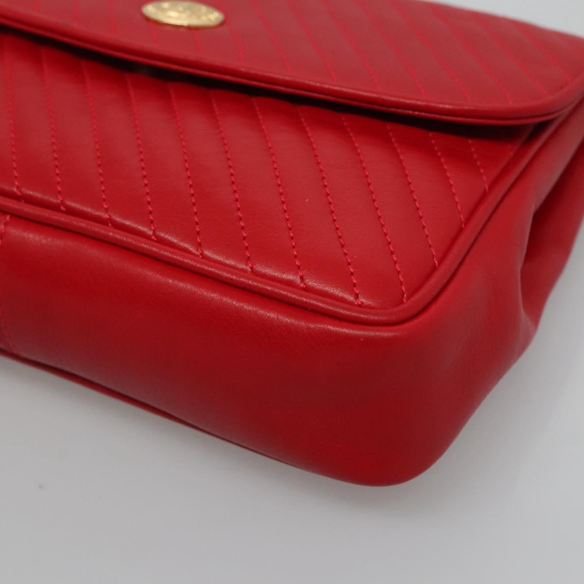 CELINE Chain Shoulder Bag Leather Red Gold Auth 116706V