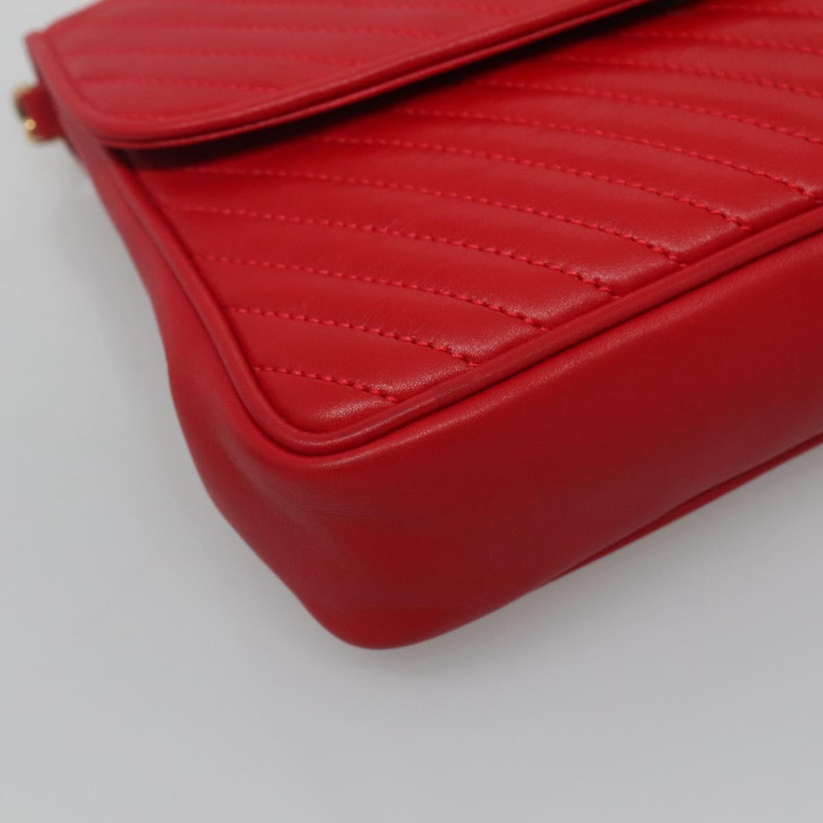 CELINE Chain Shoulder Bag Leather Red Gold Auth 116706V