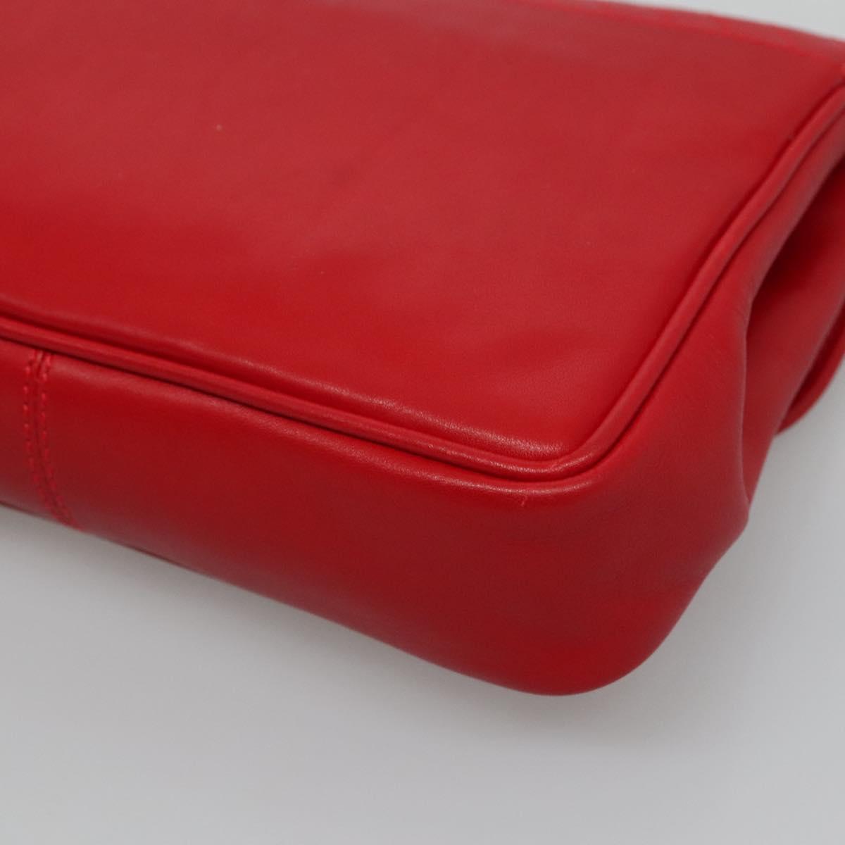 CELINE Chain Shoulder Bag Leather Red Gold Auth 116706V