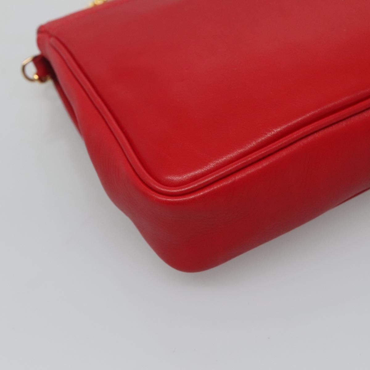 CELINE Chain Shoulder Bag Leather Red Gold Auth 116706V