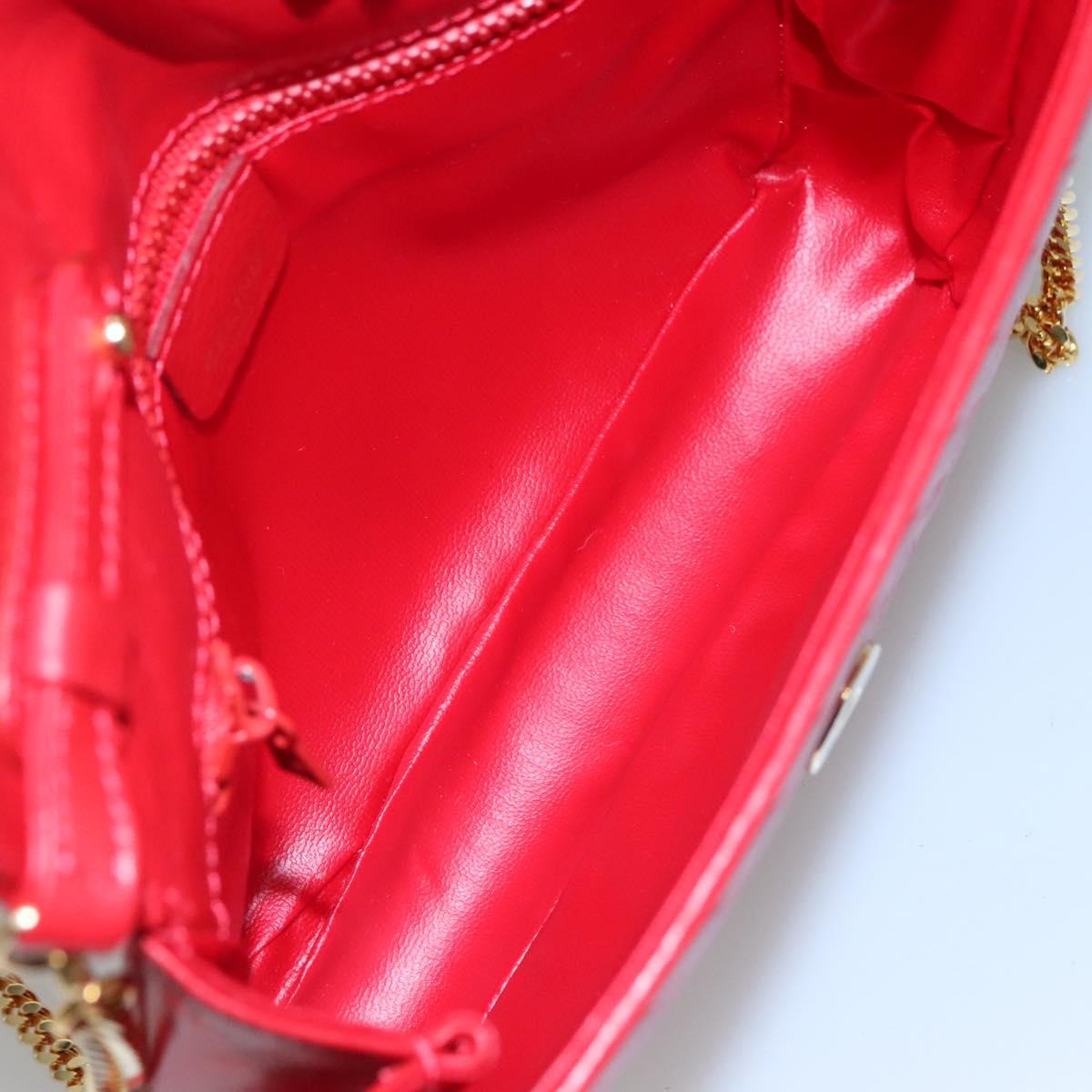 CELINE Chain Shoulder Bag Leather Red Gold Auth 116706V