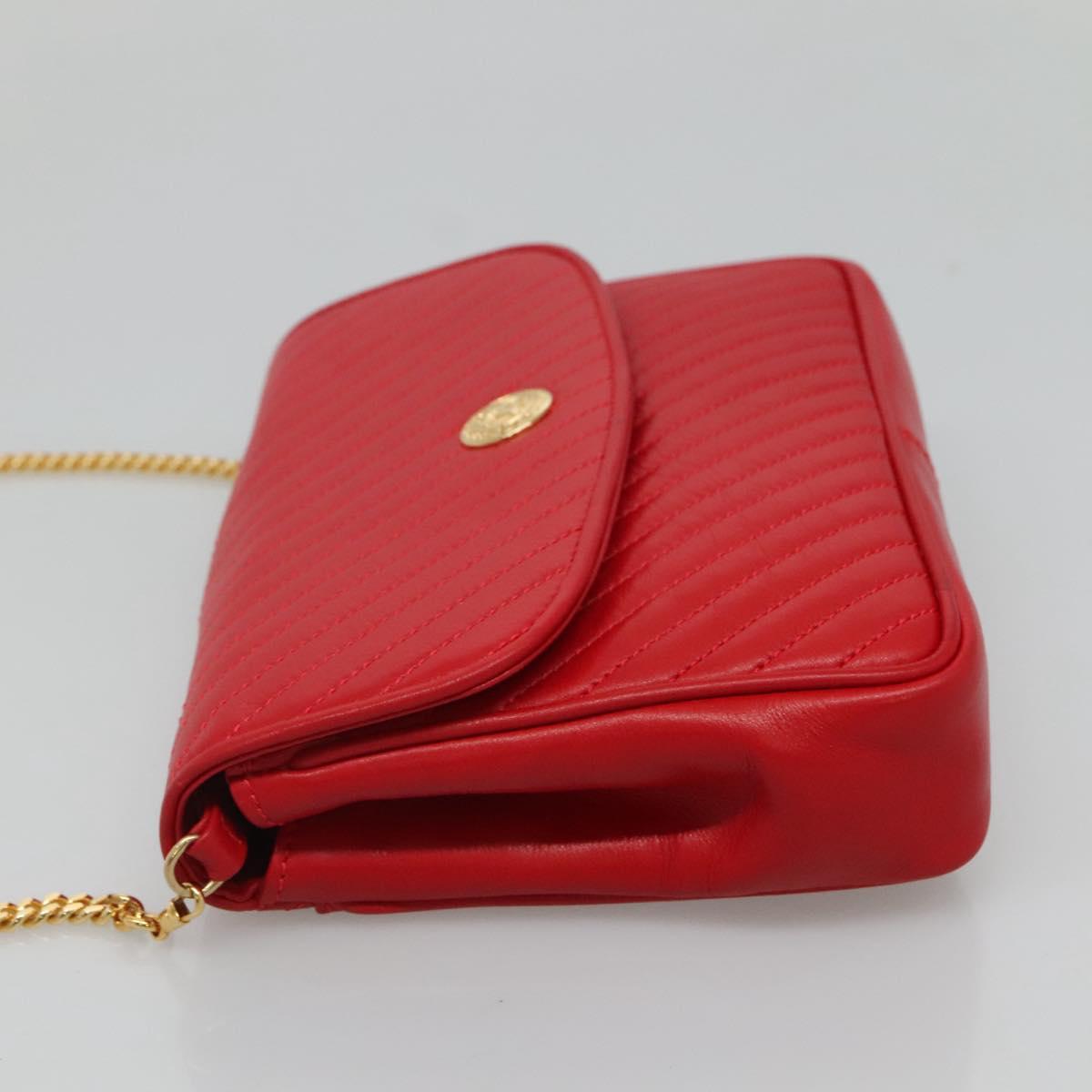 CELINE Chain Shoulder Bag Leather Red Gold Auth 116706V
