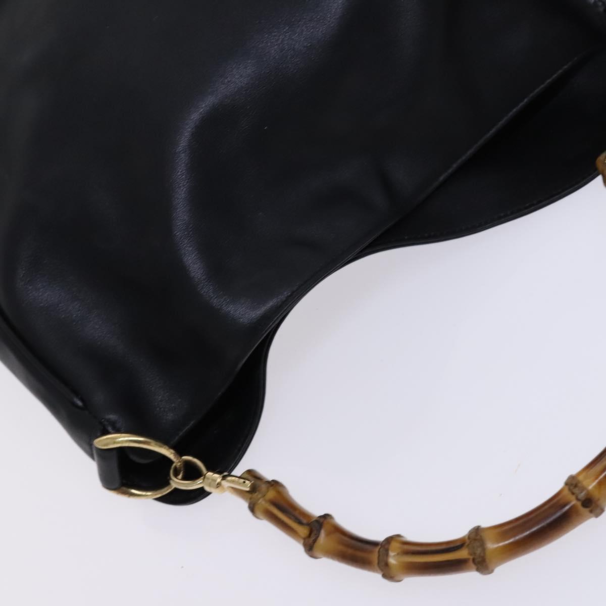 GUCCI Bamboo Hand Bag Leather 2way Black Gold 001 0166 1638 Auth 116782