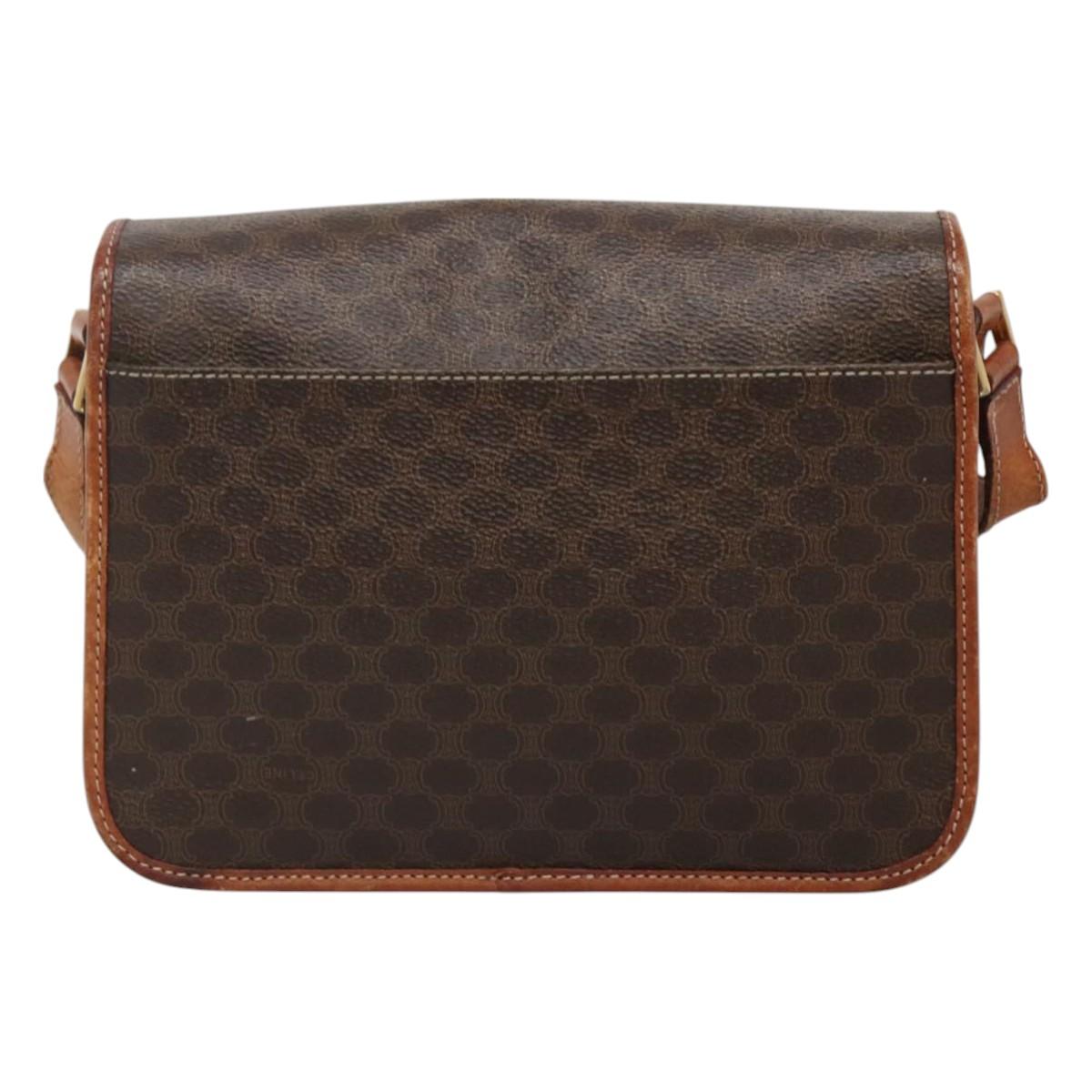 CELINE Macadam Canvas Shoulder Bag PVC Leather Brown Gold Auth 116805