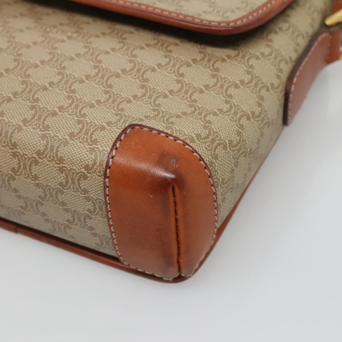 CELINE Macadam Canvas Shoulder Bag Beige Gold Auth 116806