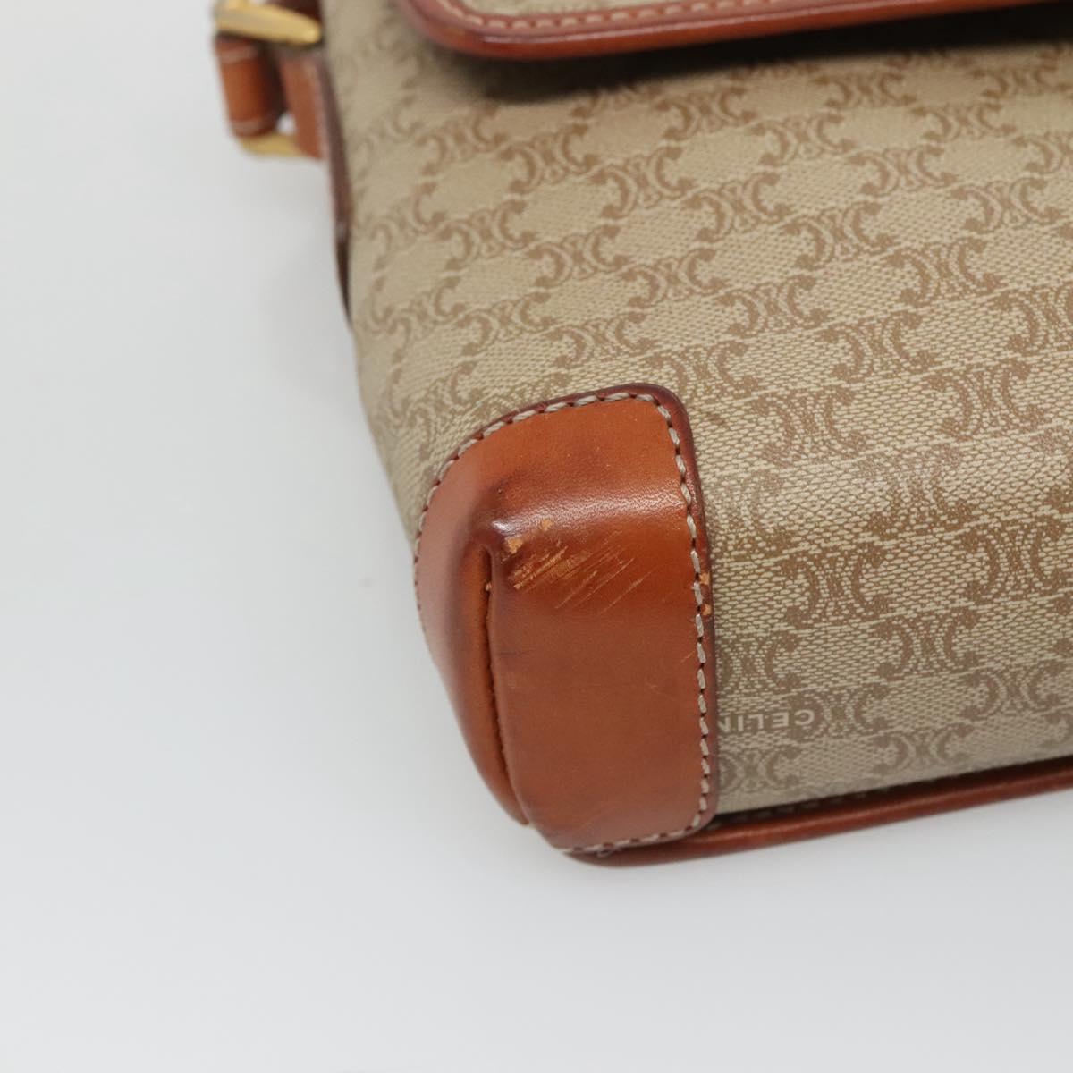 CELINE Macadam Canvas Shoulder Bag Beige Gold Auth 116806