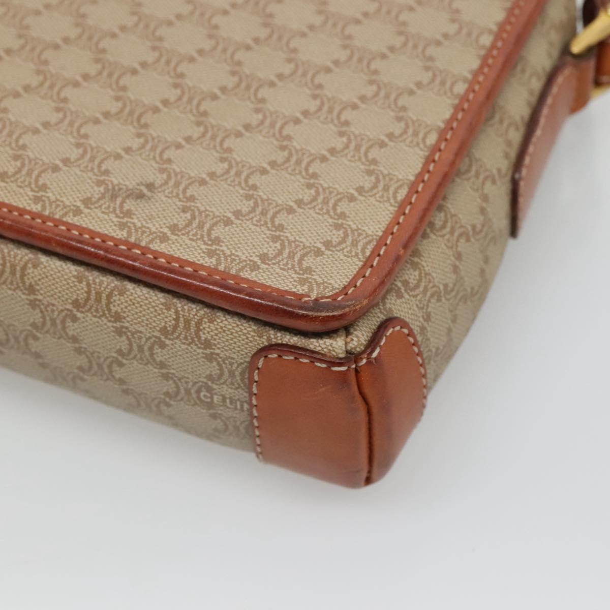 CELINE Macadam Canvas Shoulder Bag Beige Gold Auth 116806