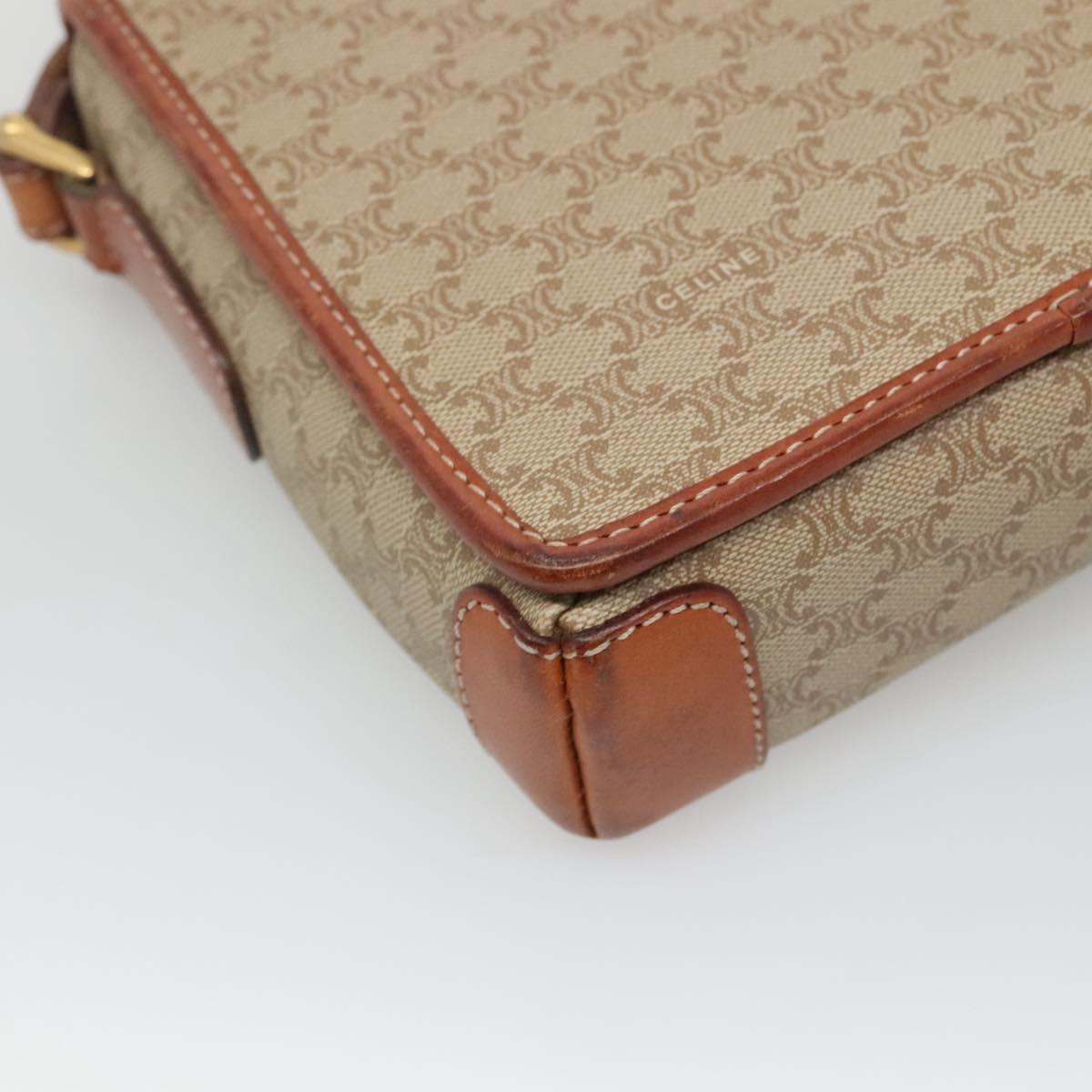 CELINE Macadam Canvas Shoulder Bag Beige Gold Auth 116806