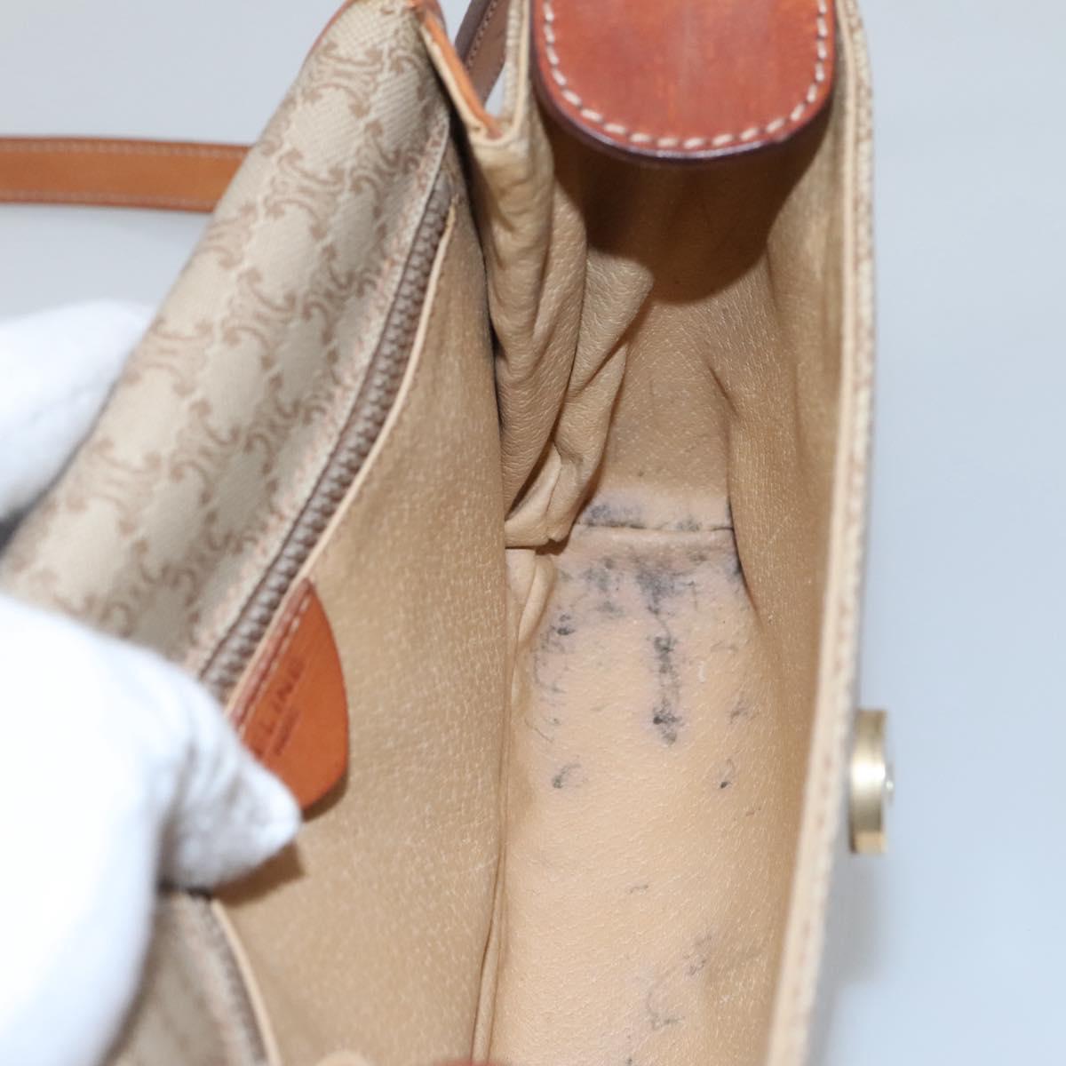 CELINE Macadam Canvas Shoulder Bag Beige Gold Auth 116806