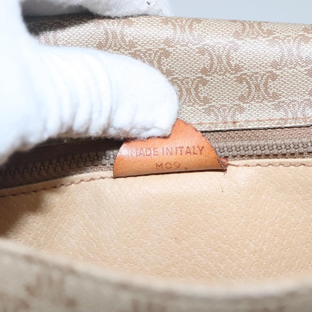 CELINE Macadam Canvas Shoulder Bag Beige Gold Auth 116806