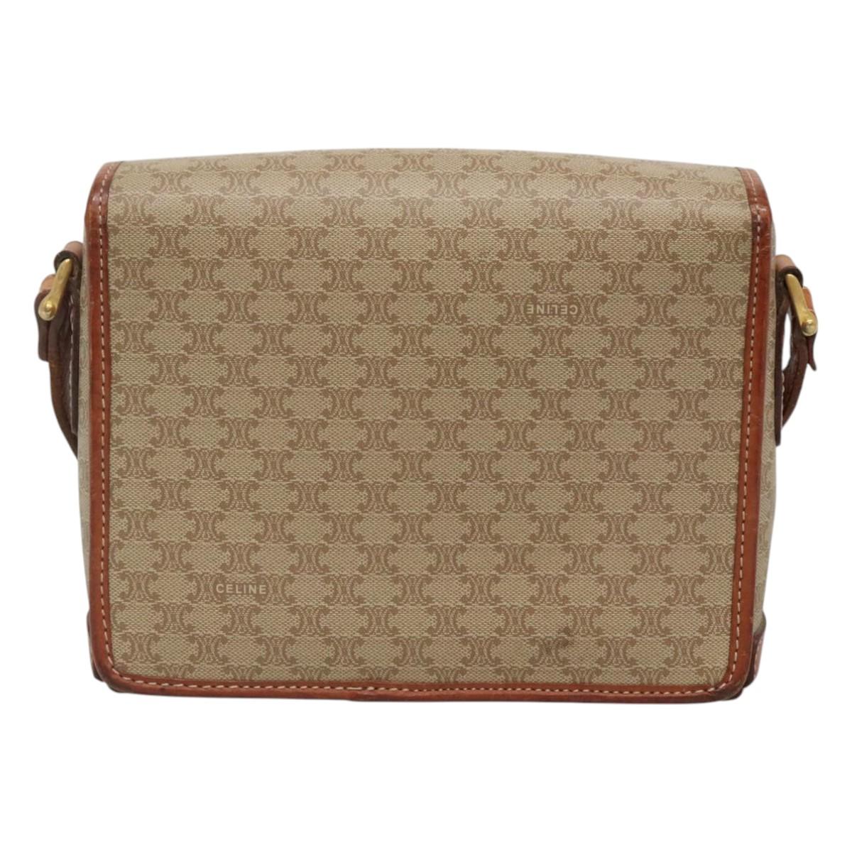 CELINE Macadam Canvas Shoulder Bag Beige Gold Auth 116806