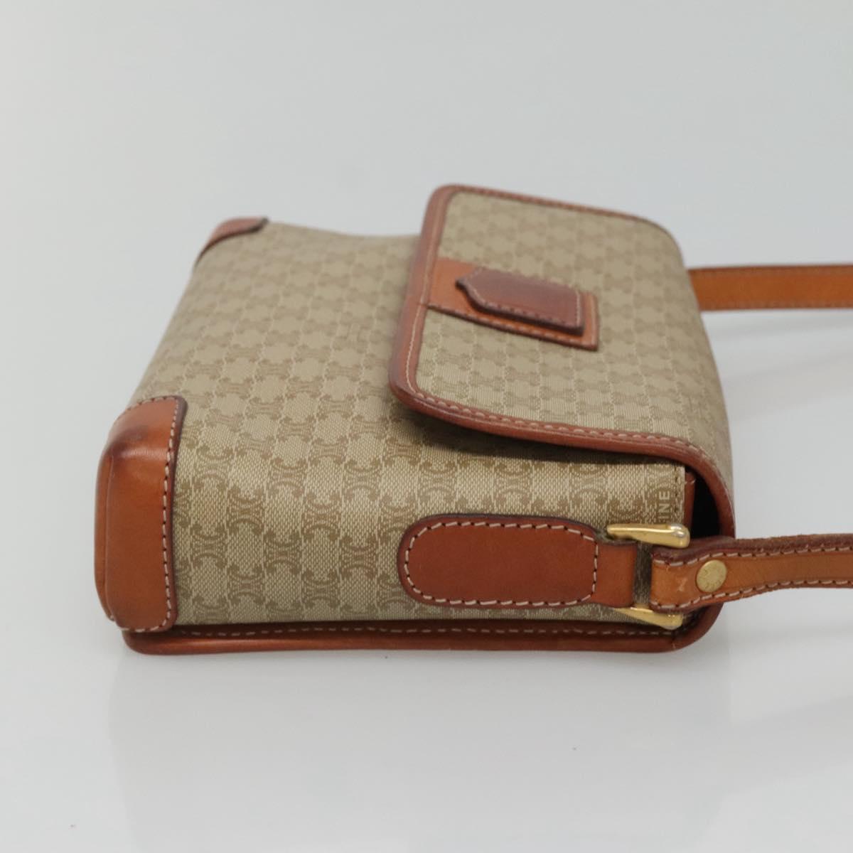 CELINE Macadam Canvas Shoulder Bag Beige Gold Auth 116806