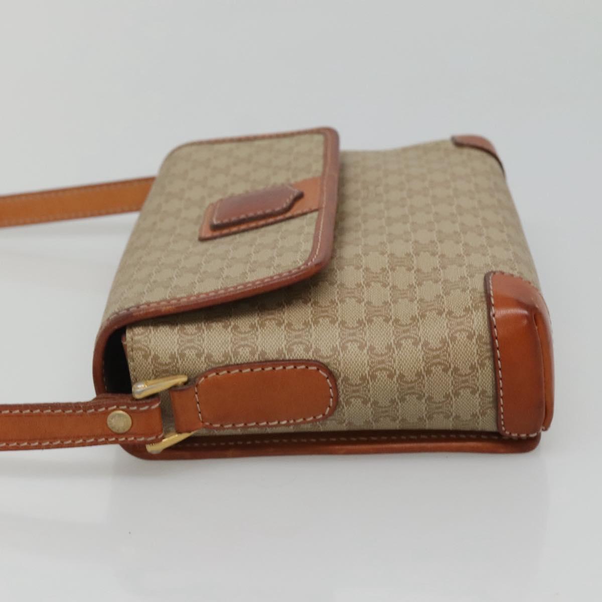 CELINE Macadam Canvas Shoulder Bag Beige Gold Auth 116806