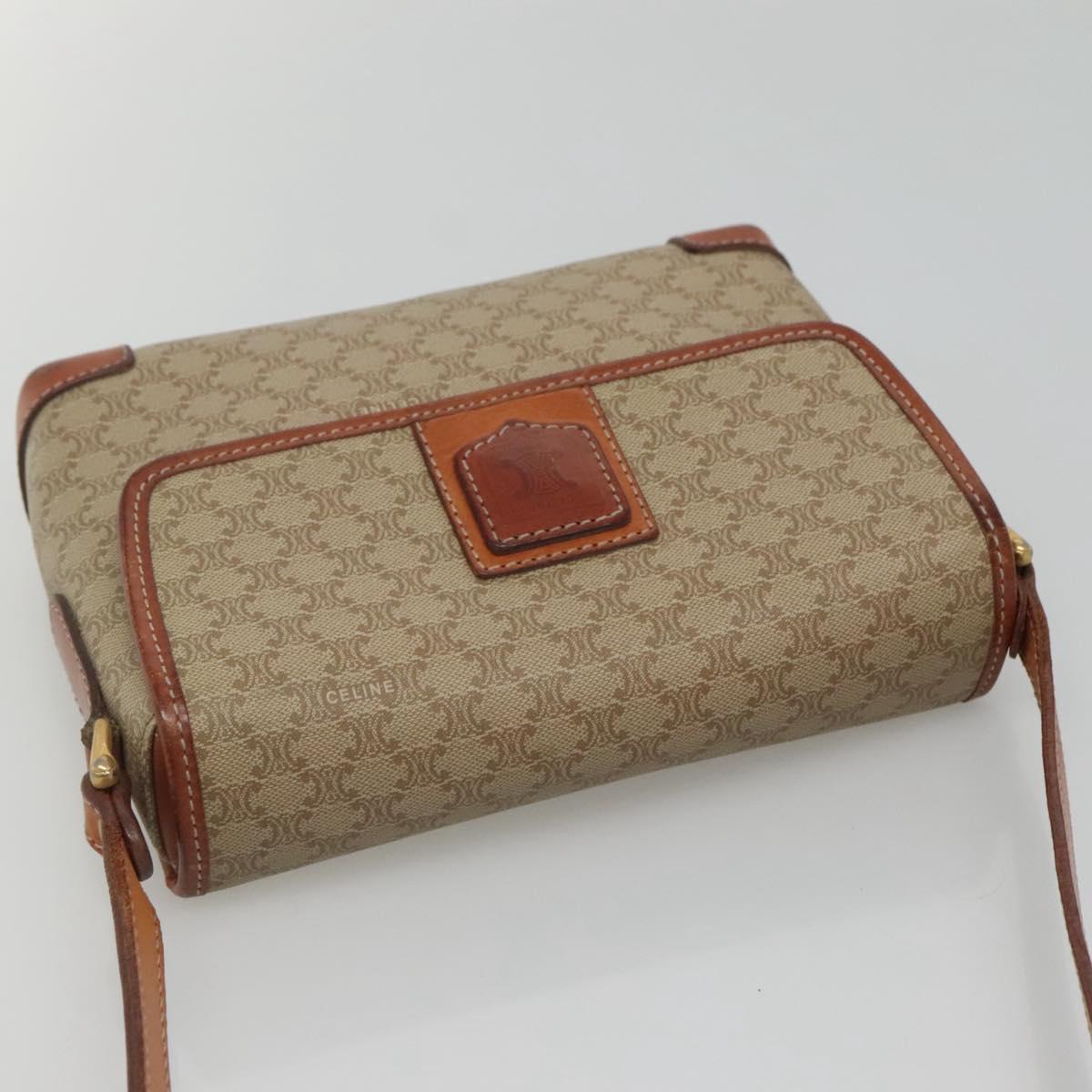 CELINE Macadam Canvas Shoulder Bag Beige Gold Auth 116806