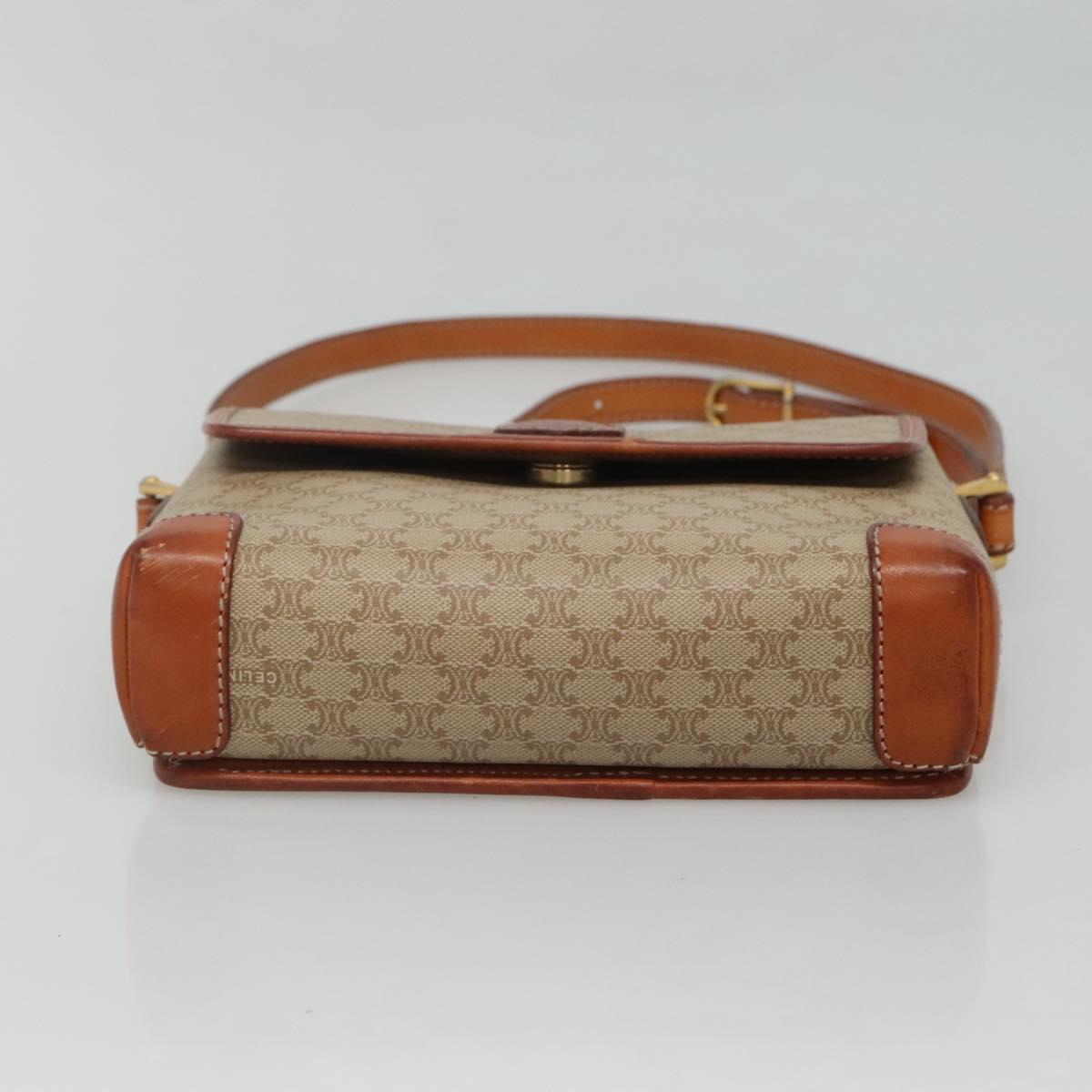CELINE Macadam Canvas Shoulder Bag Beige Gold Auth 116806