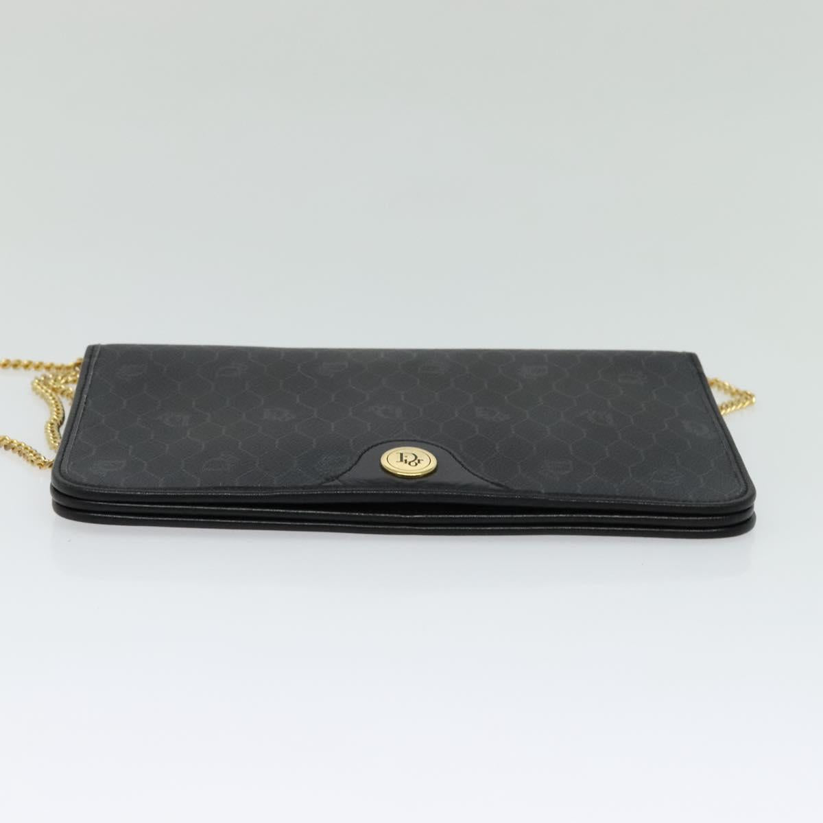 Christian Dior Honeycomb Canvas Chain Shoulder Bag Black Gold Auth 116807