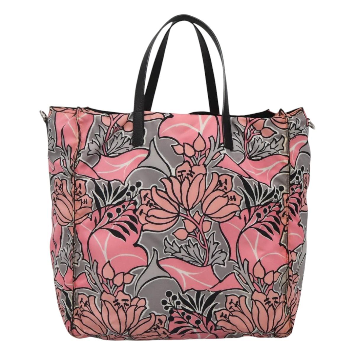 PRADA Tote Bag Nylon Pink Gray Silver Auth 116843