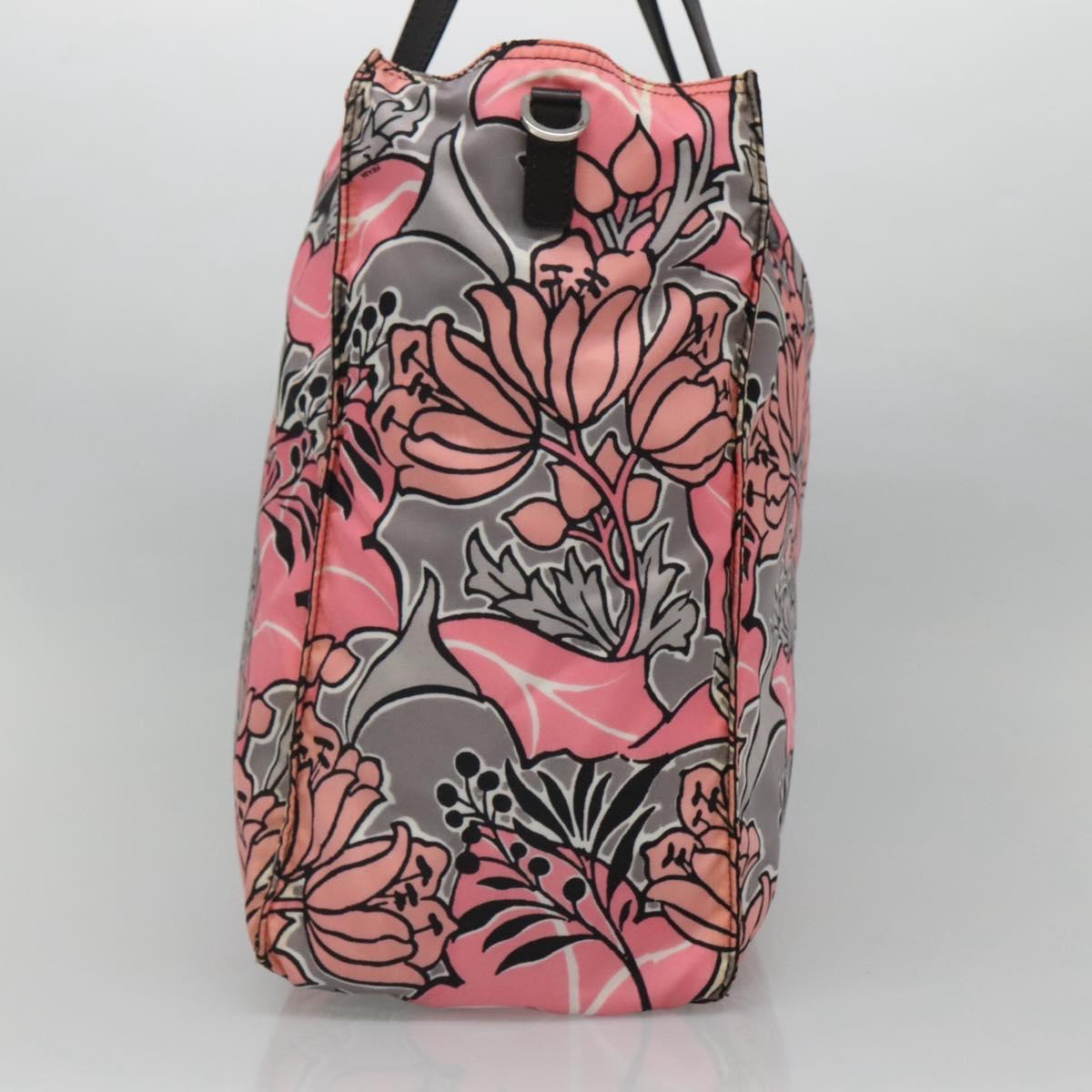 PRADA Tote Bag Nylon Pink Gray Silver Auth 116843