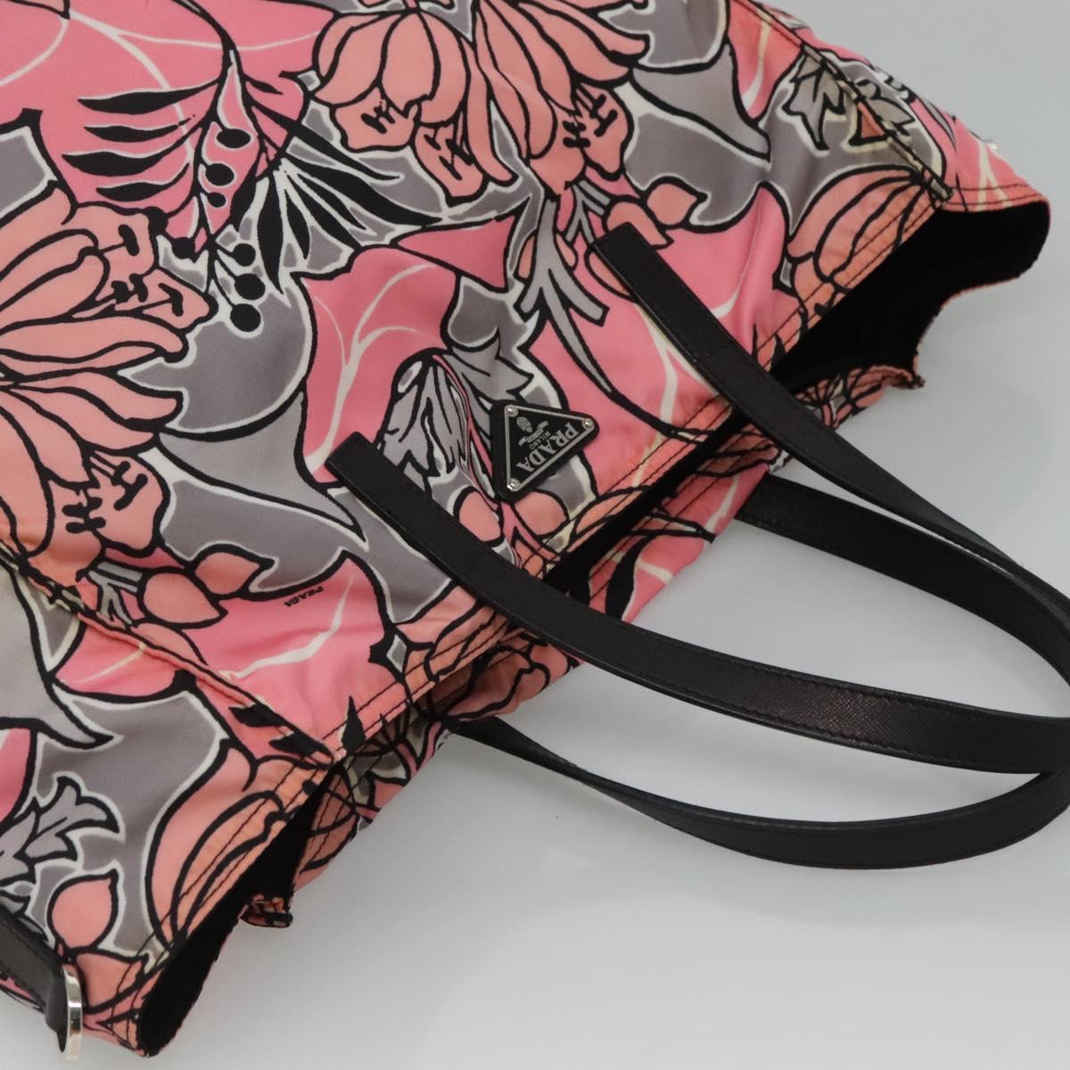PRADA Tote Bag Nylon Pink Gray Silver Auth 116843