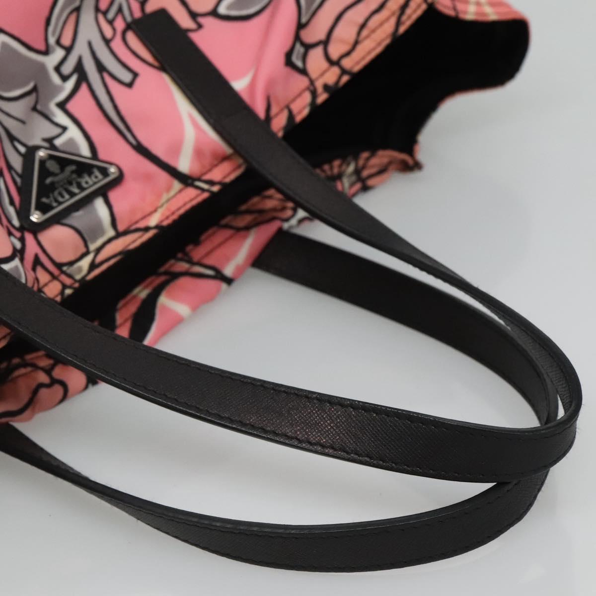 PRADA Tote Bag Nylon Pink Gray Silver Auth 116843