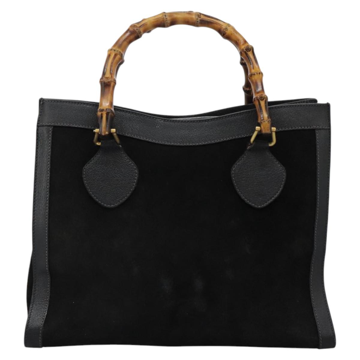 GUCCI Bamboo Hand Bag Suede Leather Black Gold 002 1095 0268 Auth 116847