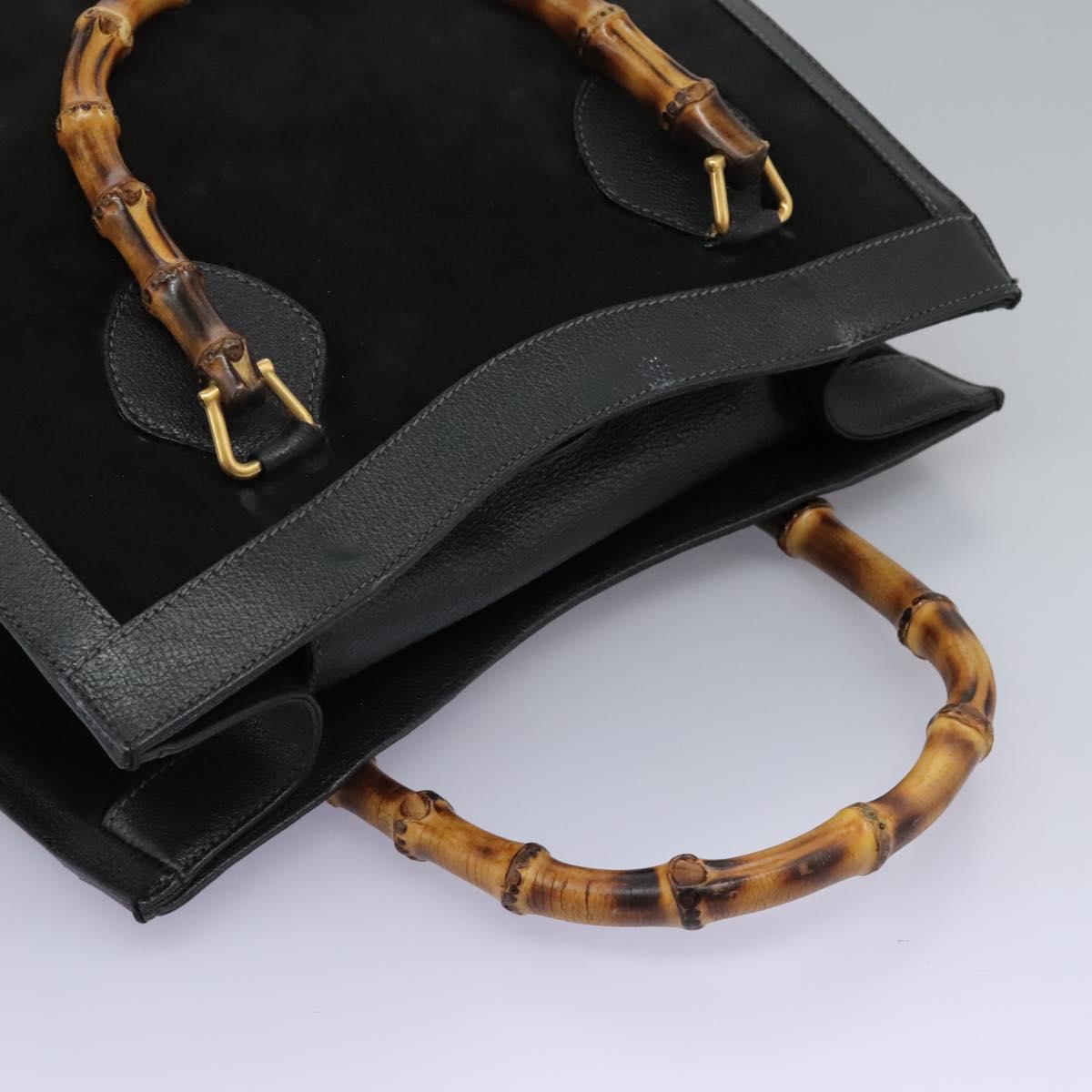 GUCCI Bamboo Hand Bag Suede Leather Black Gold 002 1095 0268 Auth 116847