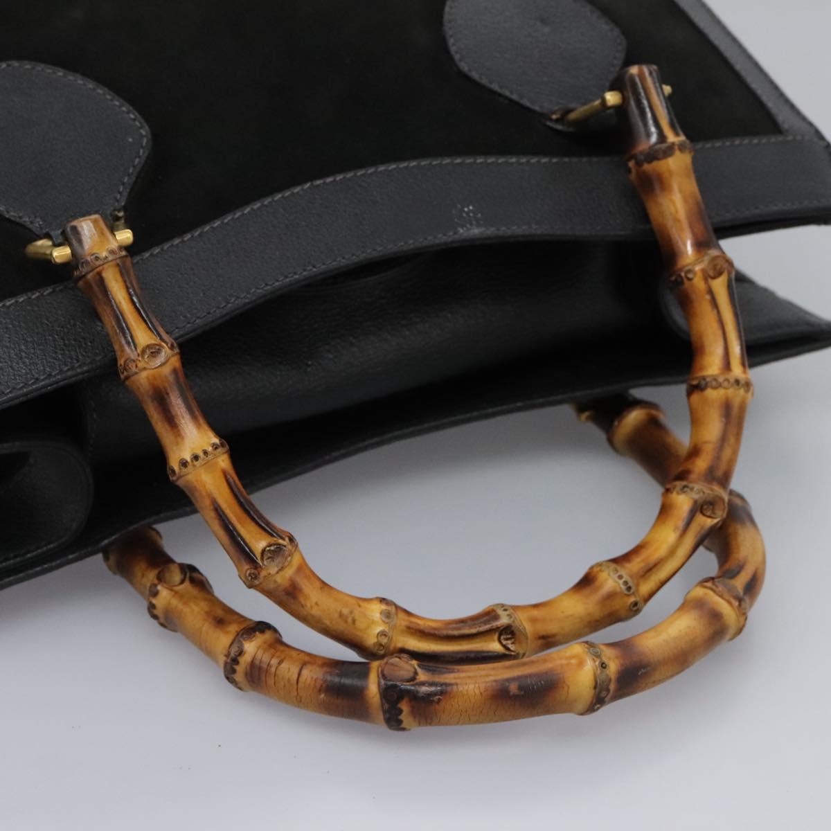 GUCCI Bamboo Hand Bag Suede Leather Black Gold 002 1095 0268 Auth 116847