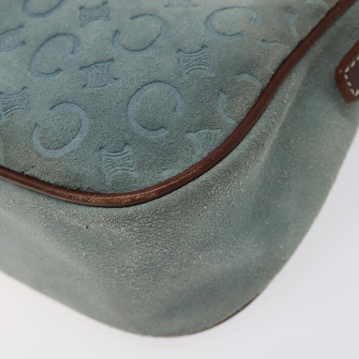 CELINE C Macadam Canvas Accessory Pouch Suede Light Blue Gold Auth 116852