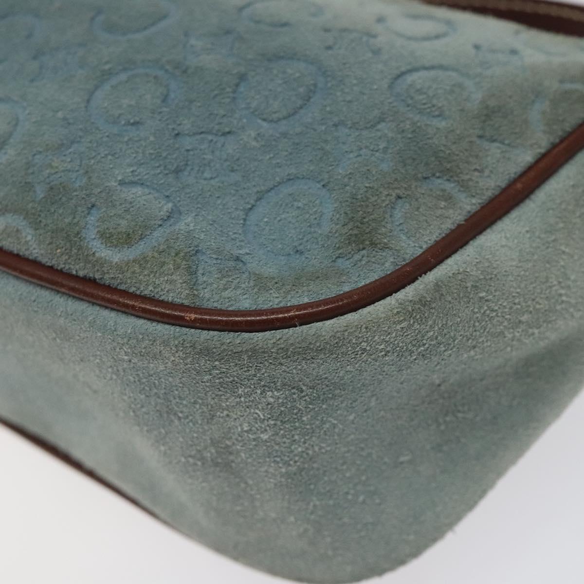CELINE C Macadam Canvas Accessory Pouch Suede Light Blue Gold Auth 116852
