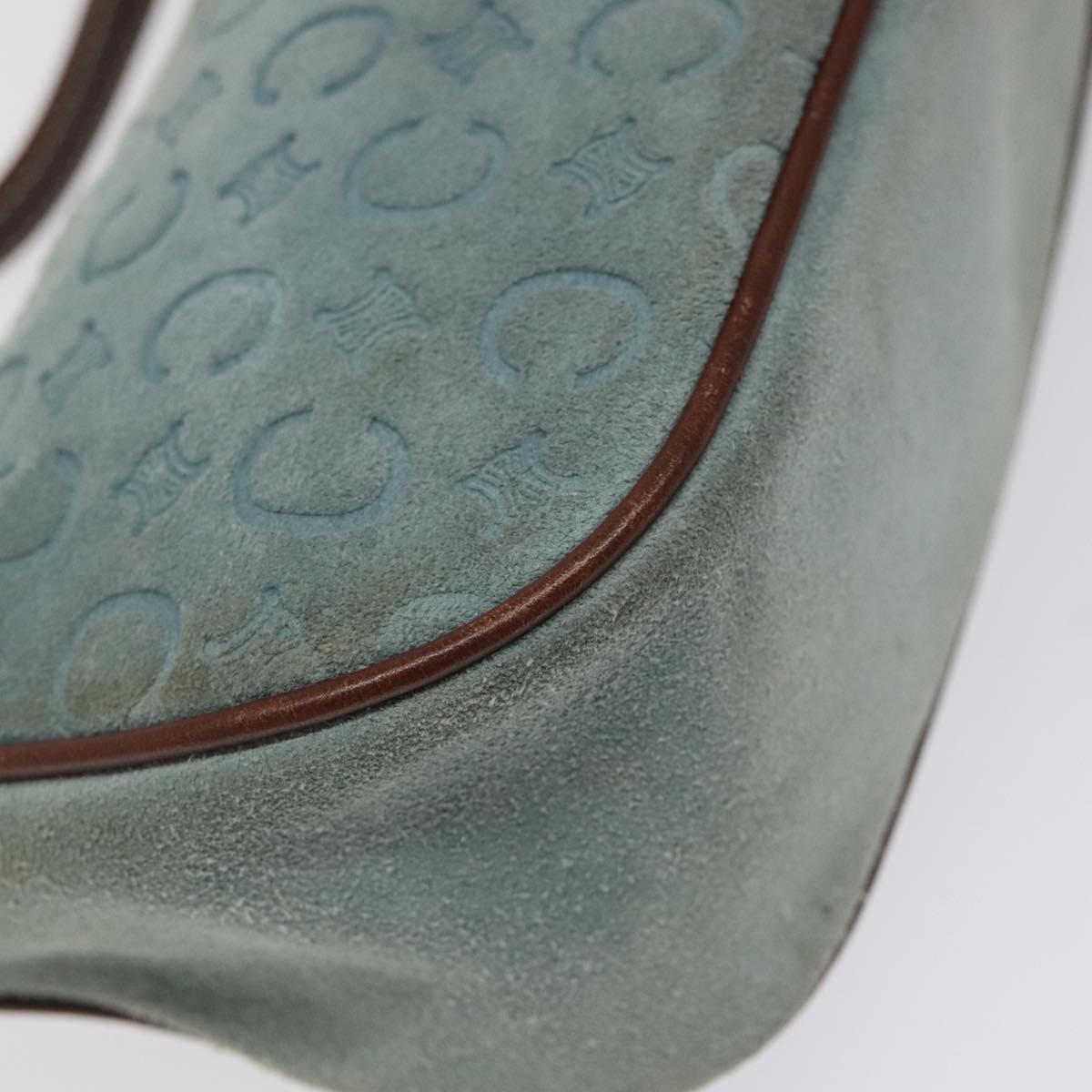 CELINE C Macadam Canvas Accessory Pouch Suede Light Blue Gold Auth 116852
