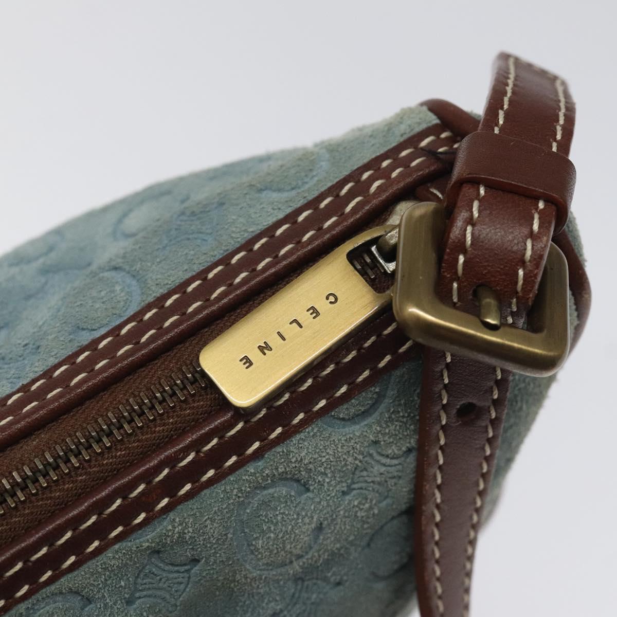 CELINE C Macadam Canvas Accessory Pouch Suede Light Blue Gold Auth 116852