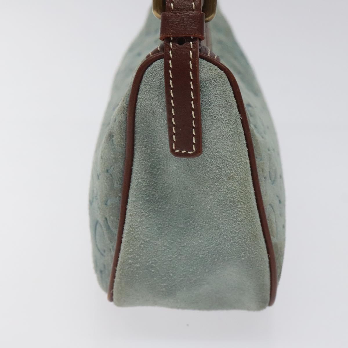 CELINE C Macadam Canvas Accessory Pouch Suede Light Blue Gold Auth 116852