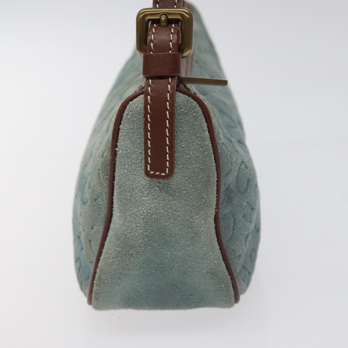 CELINE C Macadam Canvas Accessory Pouch Suede Light Blue Gold Auth 116852