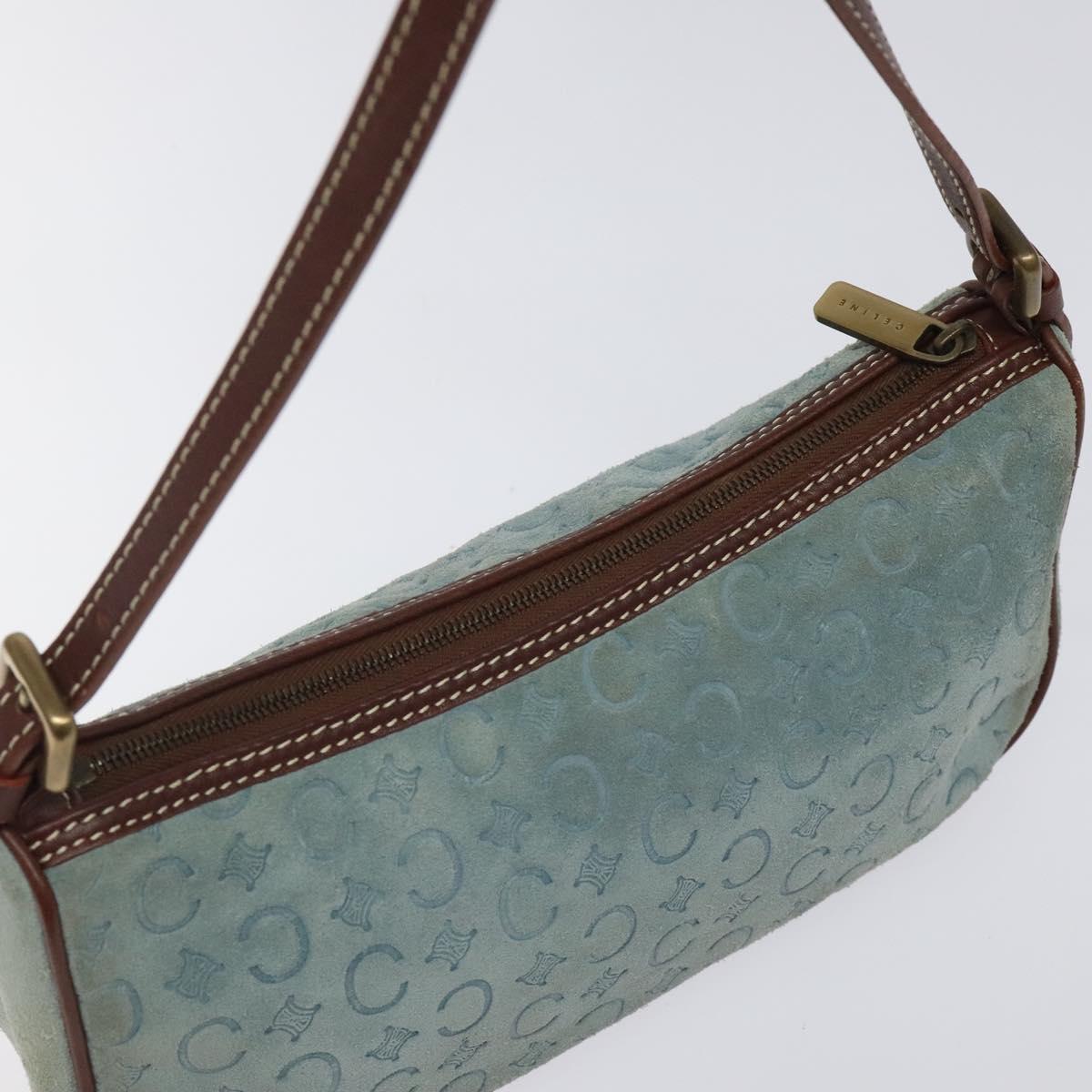 CELINE C Macadam Canvas Accessory Pouch Suede Light Blue Gold Auth 116852