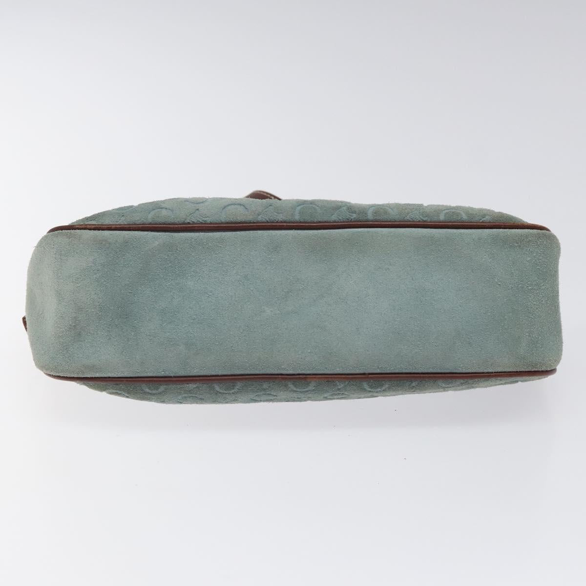CELINE C Macadam Canvas Accessory Pouch Suede Light Blue Gold Auth 116852