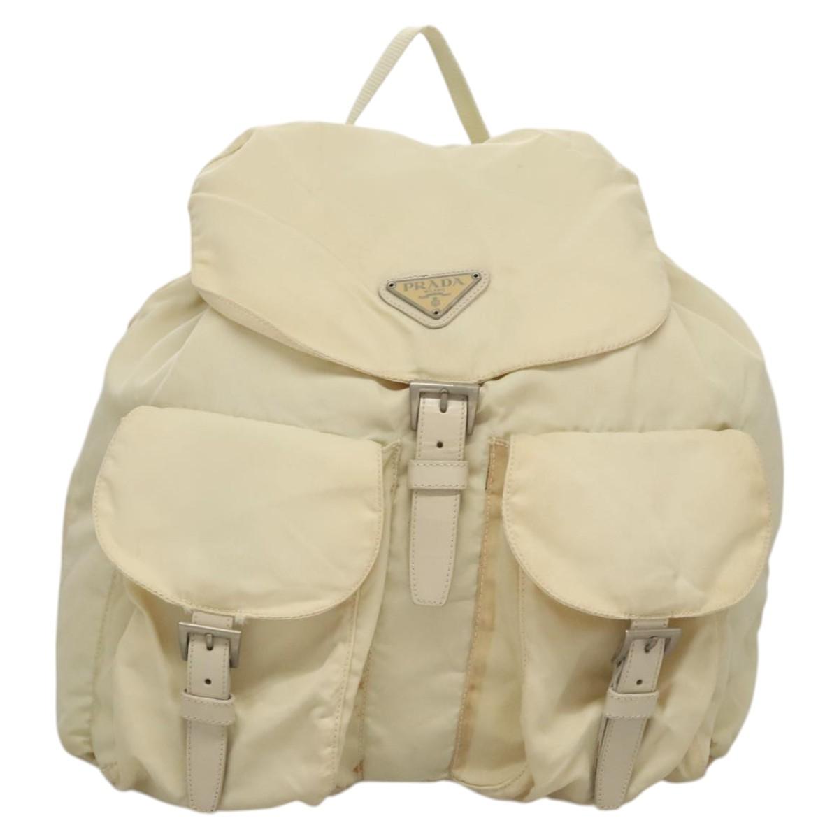 PRADA Backpack Nylon Cream Silver Auth 116860