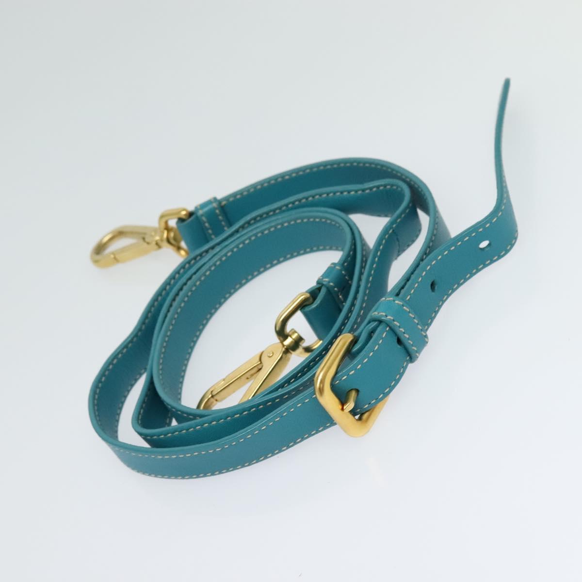 PRADA Hand Bag Nylon Leather 2way Turquoise Blue Gold Auth 116888