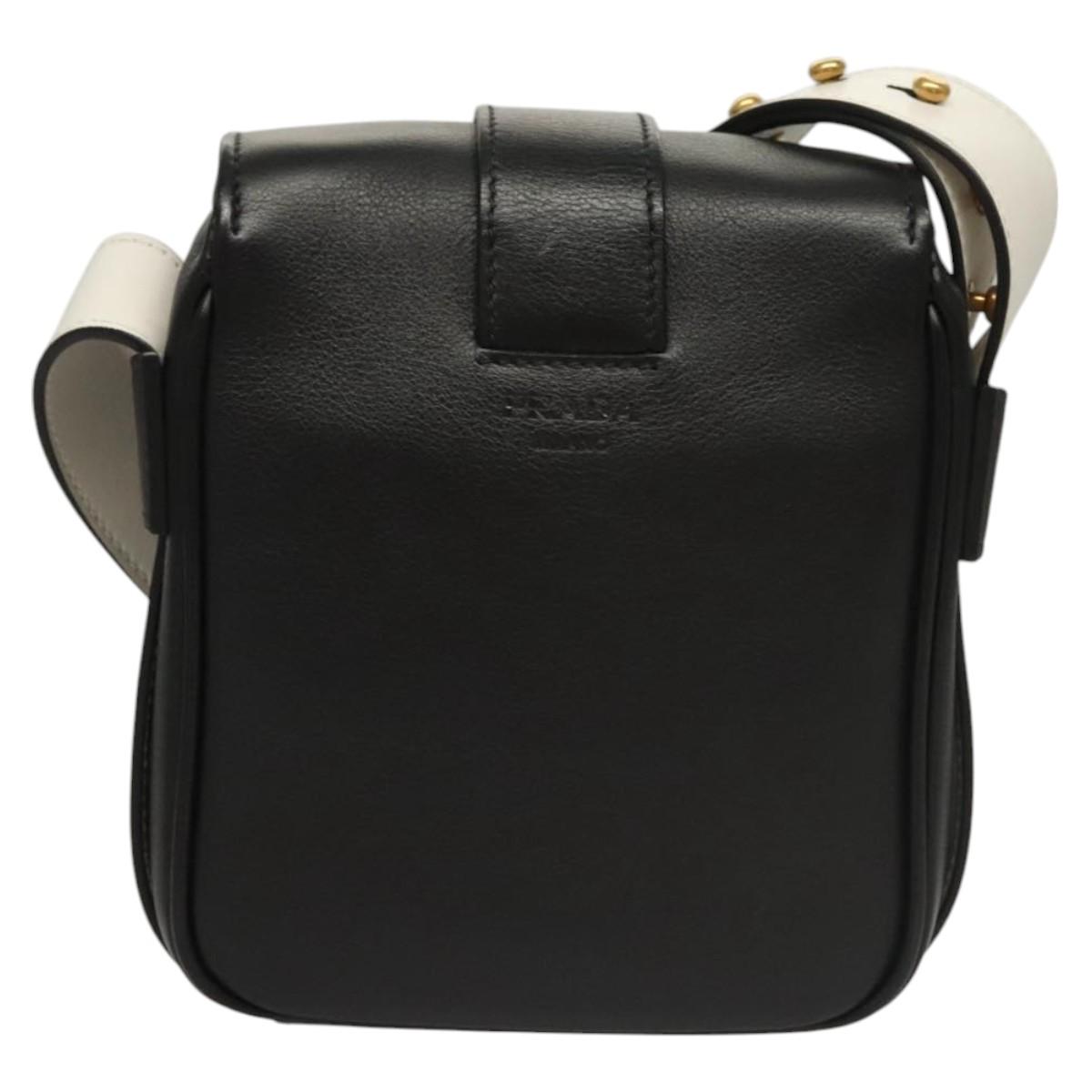 PRADA Shoulder Bag Leather Black White Auth 117019V