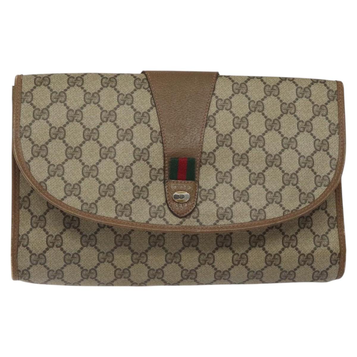 GUCCI GG Supreme Web Sherry Line Bag PVC Beige Green Red 89 01 031 Auth 117063