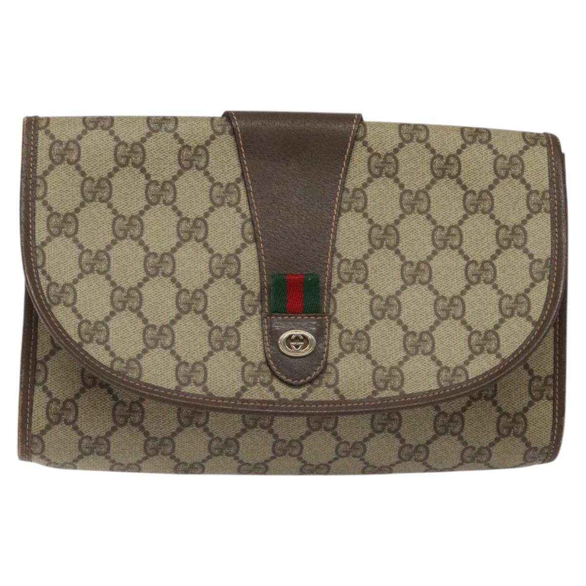 GUCCI GG Supreme Web Sherry Line Bag PVC Beige Green Red 156 01 030 Auth 117104