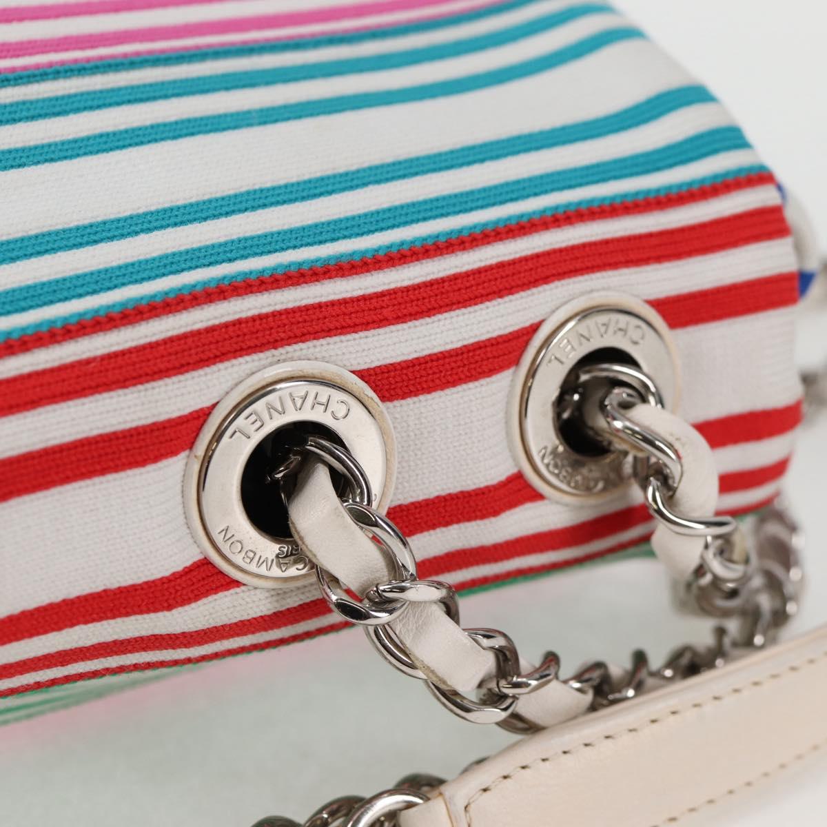 CHANEL Chain Shoulder Bag Canvas White Multicolor CC Auth 117109AM