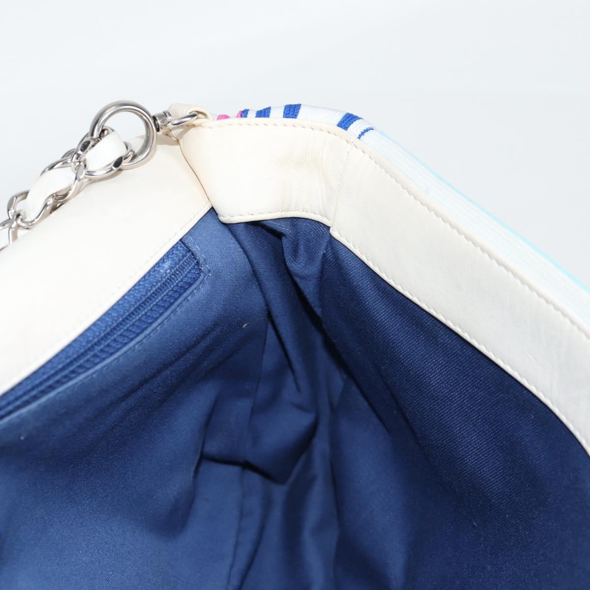 CHANEL Chain Shoulder Bag Canvas White Multicolor CC Auth 117109AM