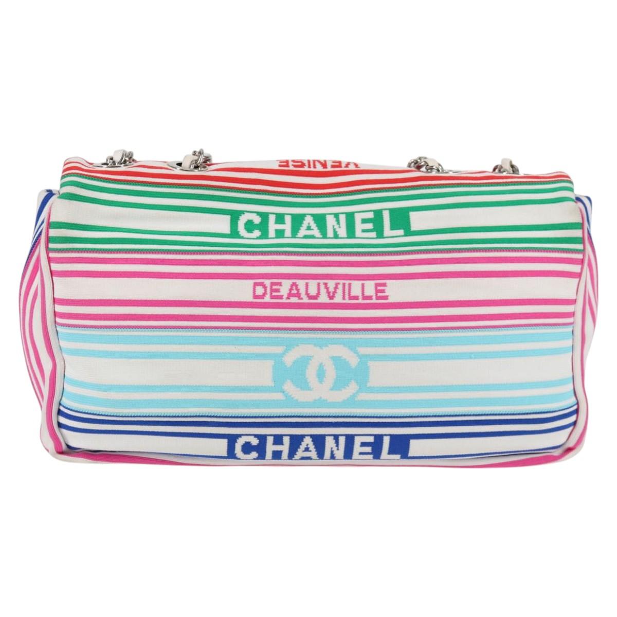CHANEL Chain Shoulder Bag Canvas White Multicolor CC Auth 117109AM