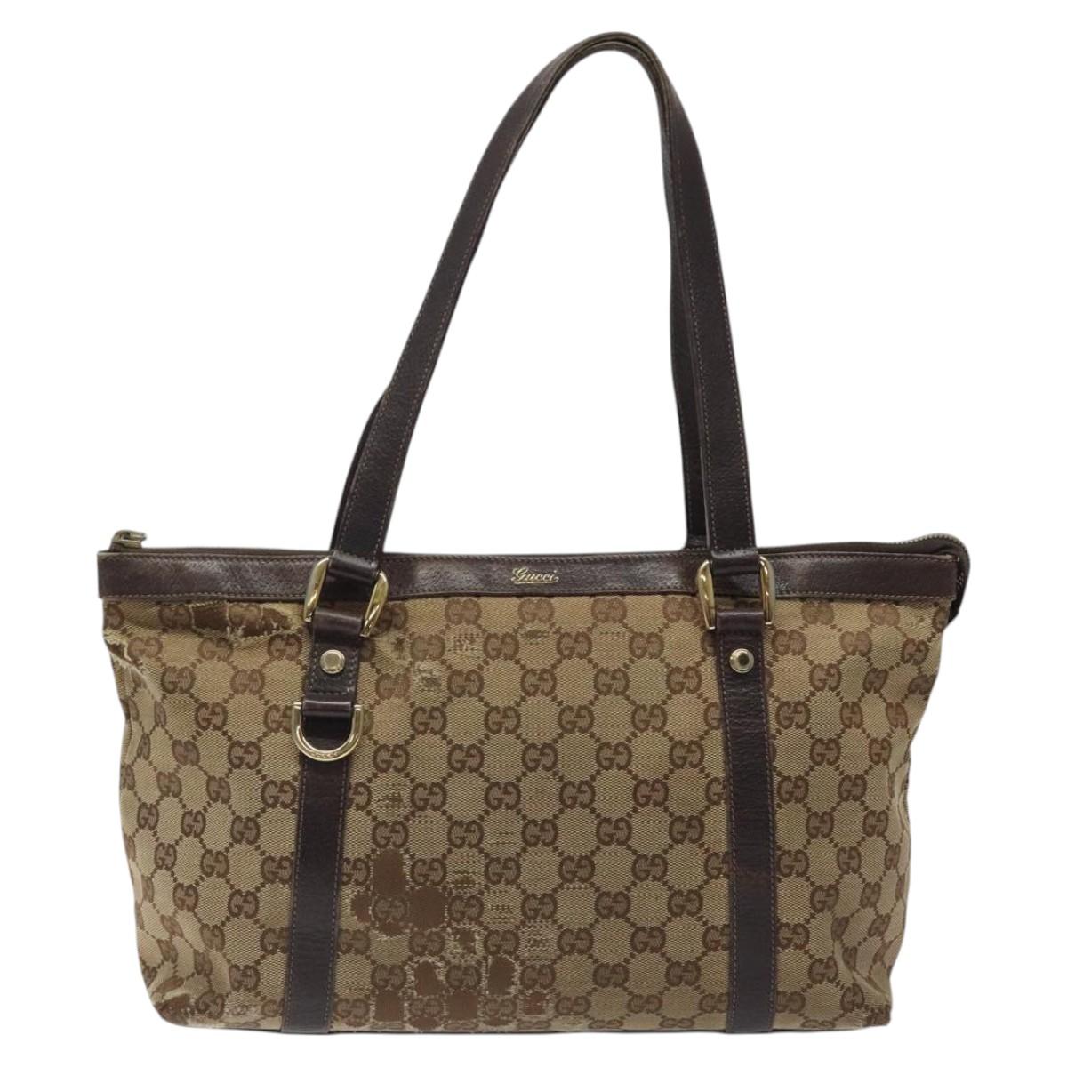 GUCCI GG Canvas Tote Bag Beige Gold 141470 Auth 117117
