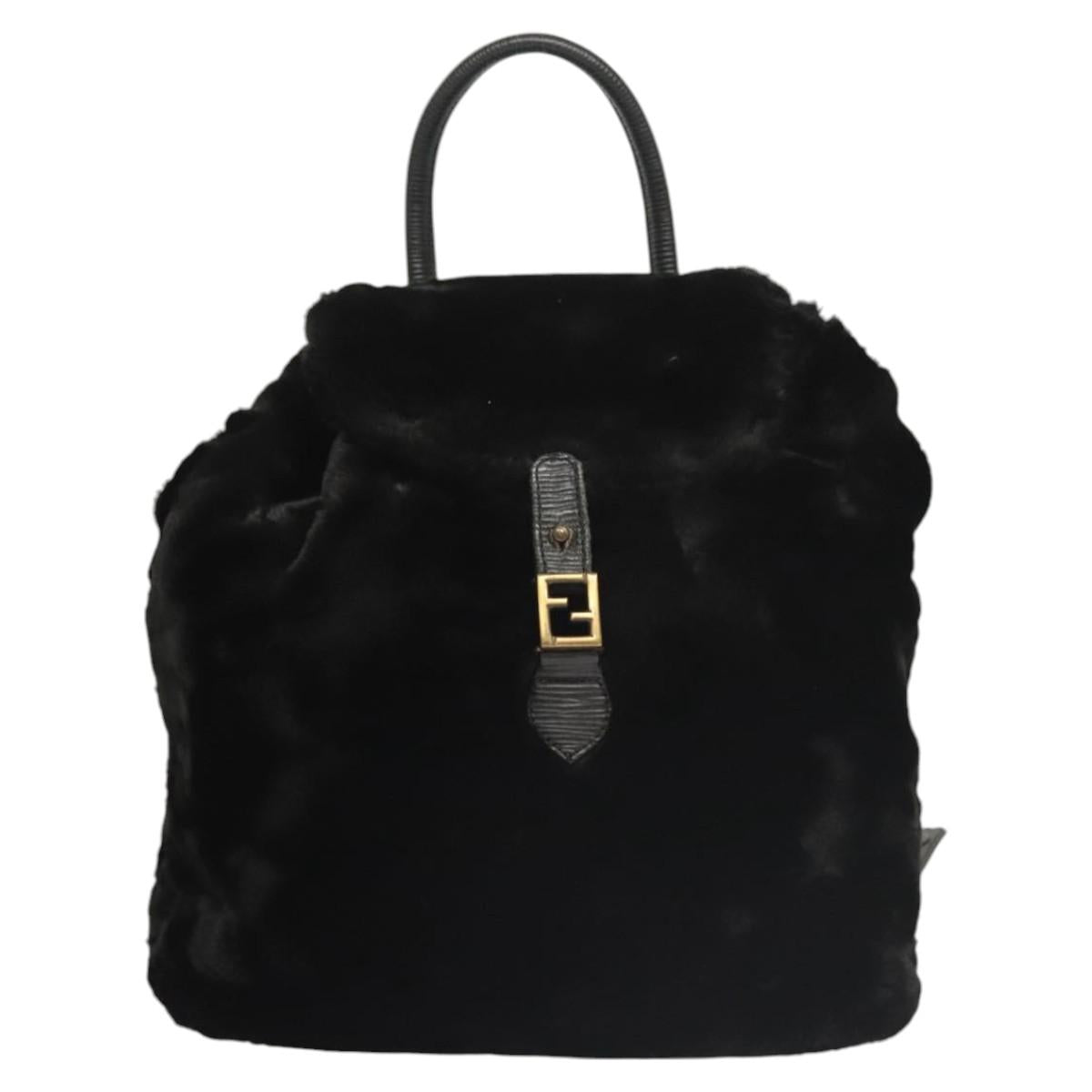 FENDI Backpack Leather Black Auth 117165