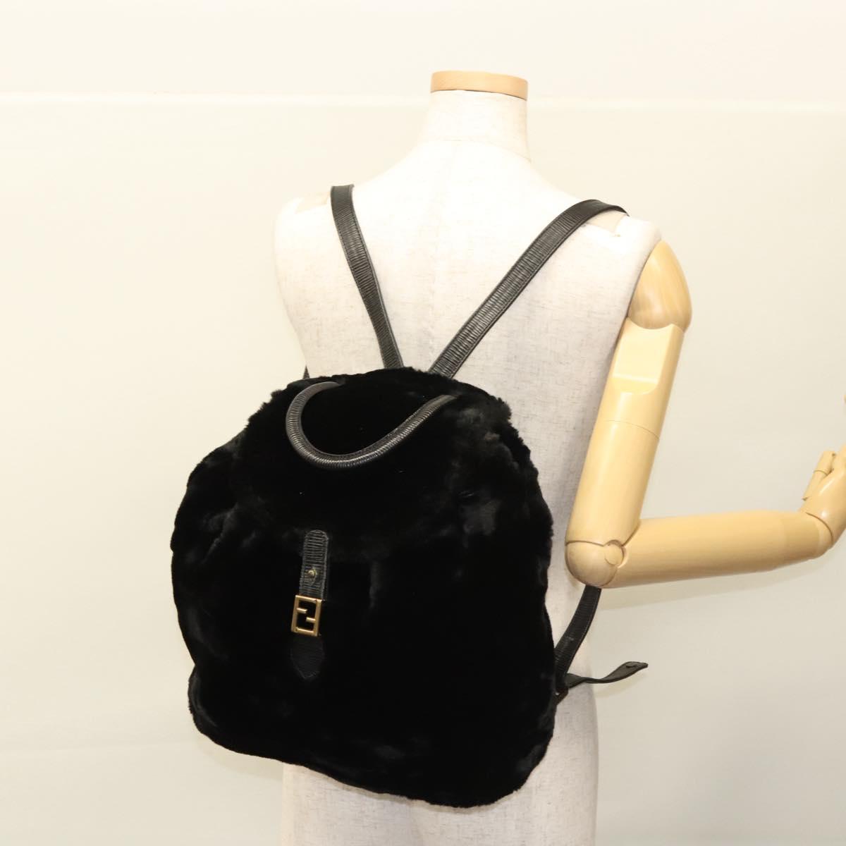 FENDI Backpack Leather Black Auth 117165