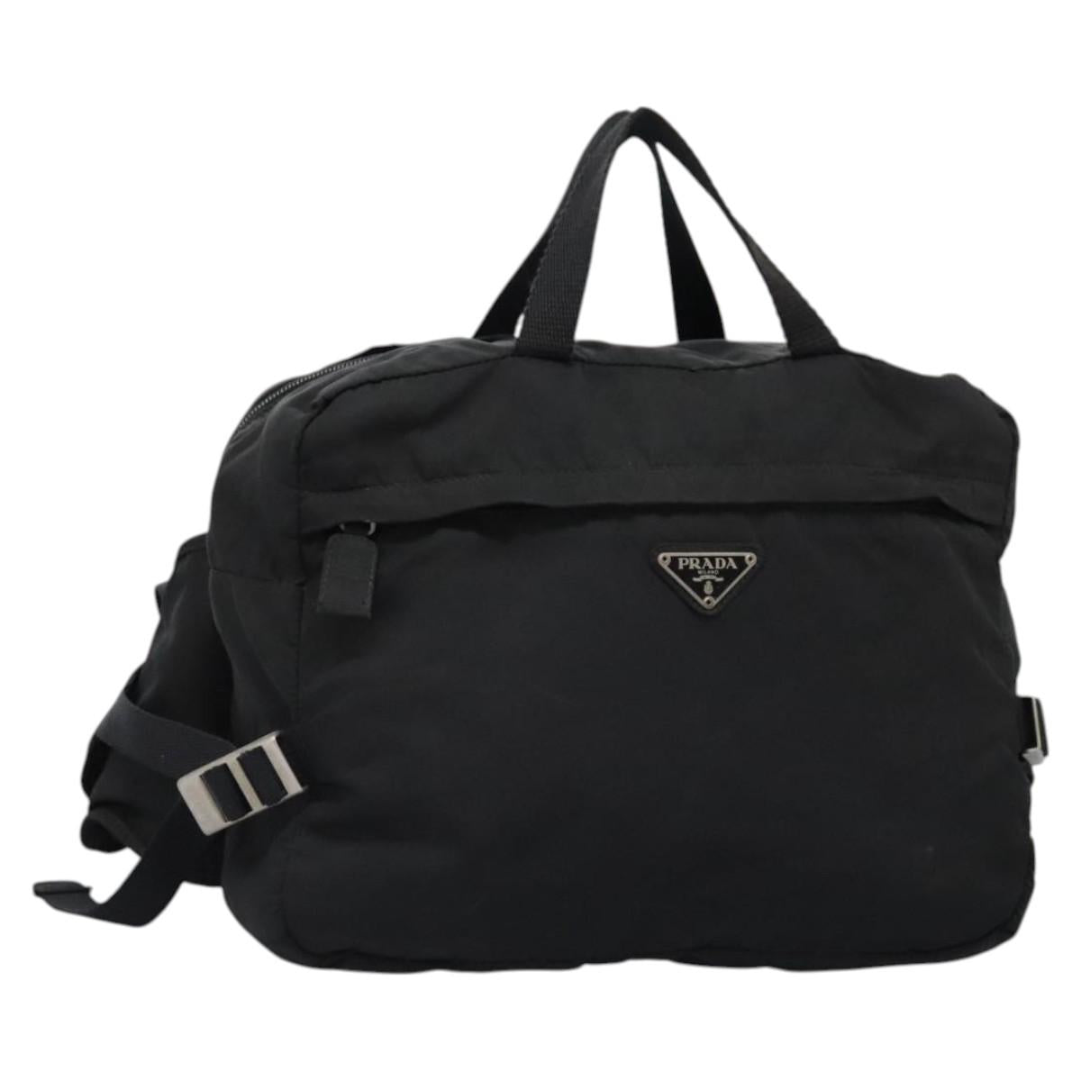 PRADA Hand Bag Nylon 2way Black Silver Auth 117219