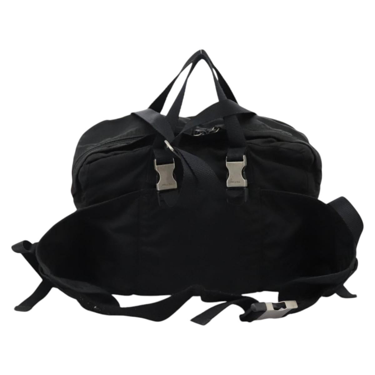 PRADA Hand Bag Nylon 2way Black Silver Auth 117219