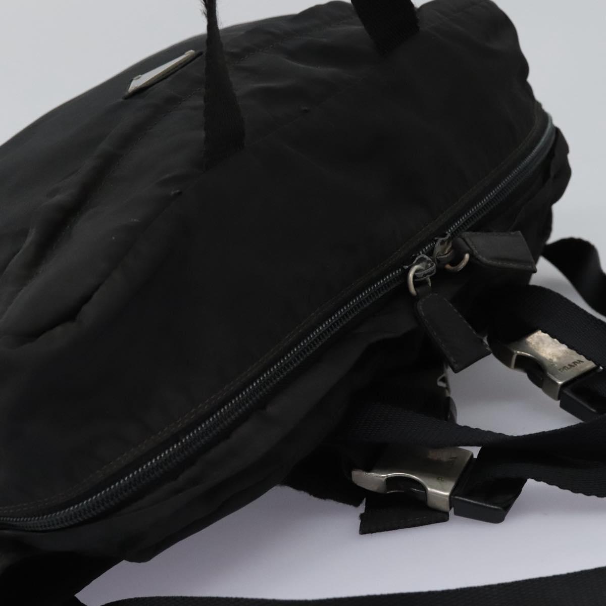 PRADA Hand Bag Nylon 2way Black Silver Auth 117219